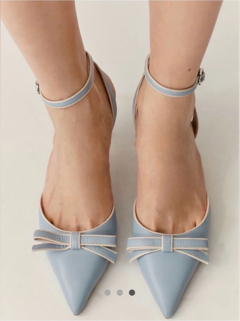 ISO Anthropologie Pale Blue Pointed-Toe Ankle-Strap Flats with Bow 9.5 - Picture 1 of 1